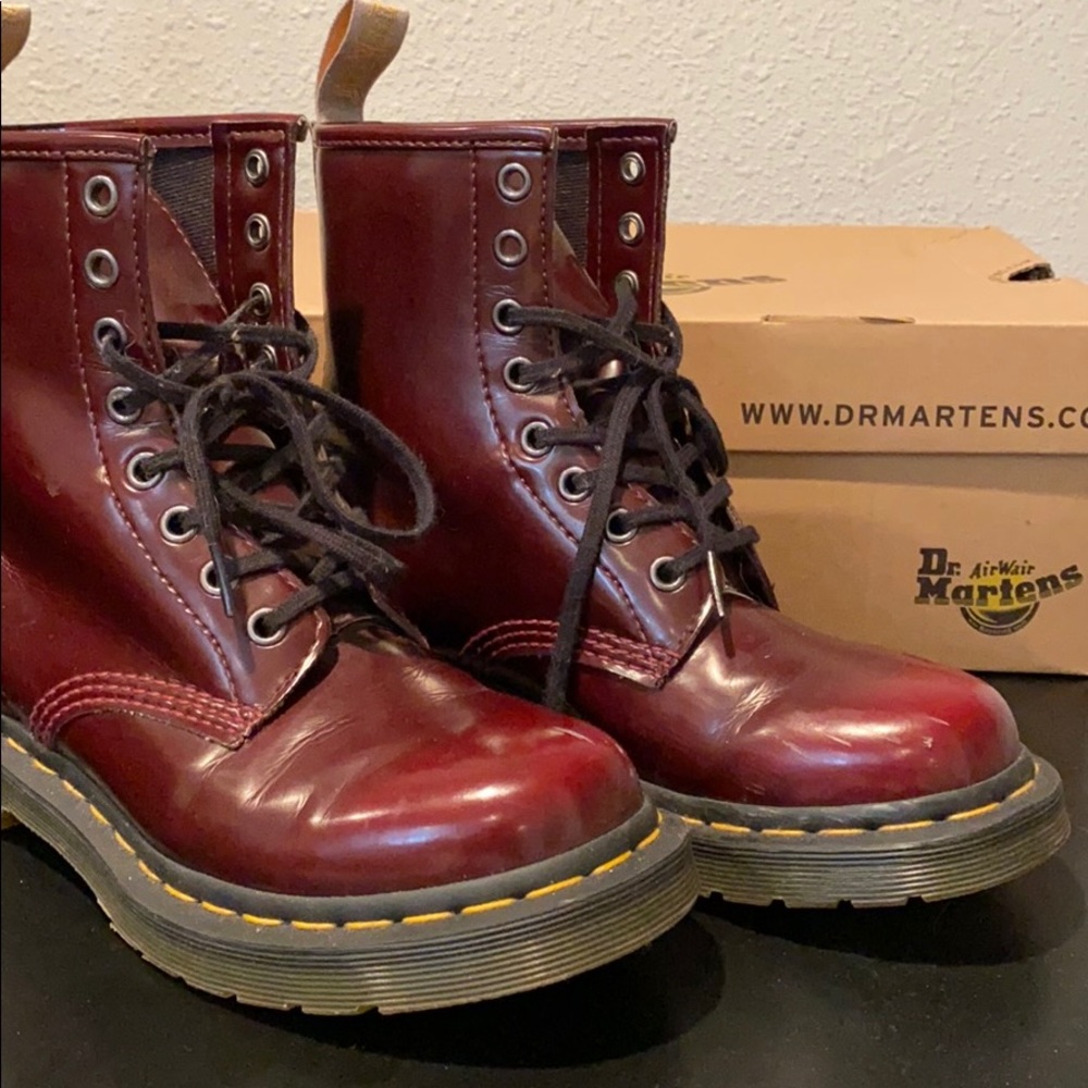 Vegan 1460 Lace Up Boots in Cherry Red Oxford